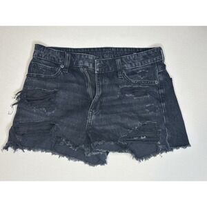 American Eagle Women's Black Distressed Super High Rise Denim Shorts Size 4